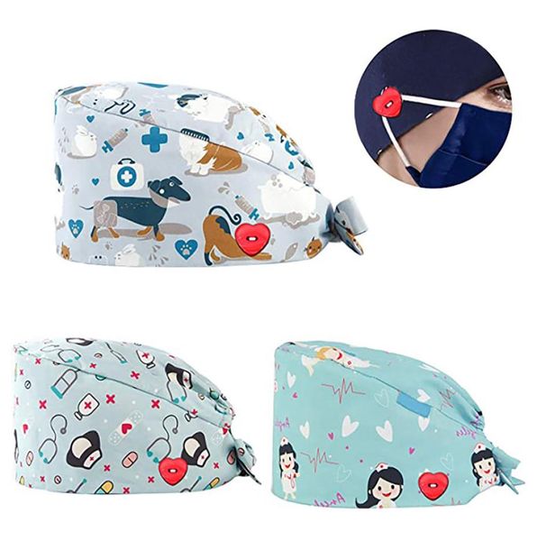 

cartoon pattern medical scrub hat hospital doctor work caps health worker cap pet clinic nurse beautician nursing hats3653815, Blue;gray