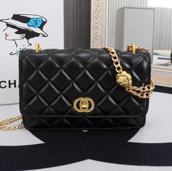 

designer bags chain bag plaid flap shoulder handbag gold silver chain leather double letter solid color buckle square stripe lady 0002