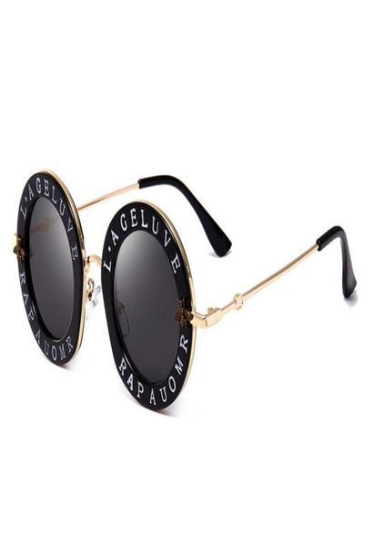 

trending products bee designer luxury women sunglasses pink fashion round letter pattern vintage retro metal frame sunglasses7989622, White;black