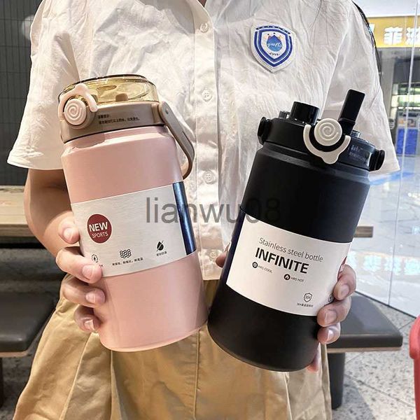 

cups dishes utensils 1l12l stainless steel thermal water bottle thermoses vacuum flask with straw tumbler portable cold drinks thermos cup g