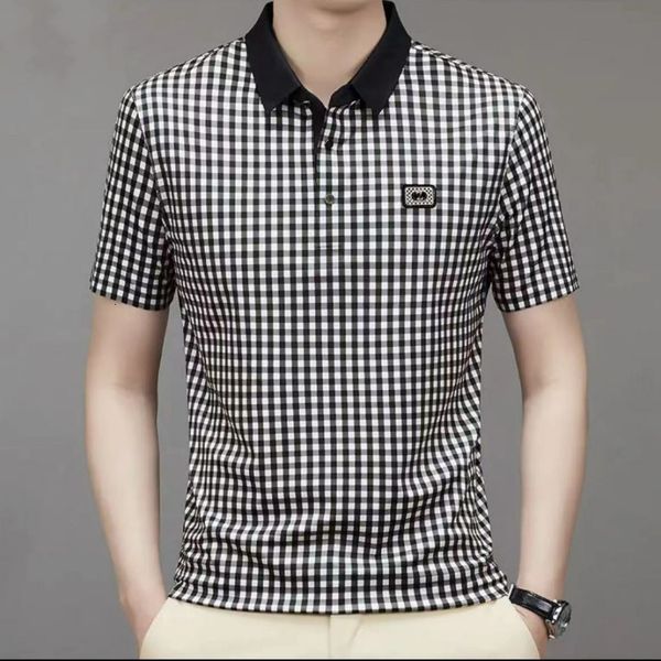 

men's polos summer men plaid short sleeve polo shirt koreon basic streetwear fashion male clothes business social casual loose 2023 23, White;black