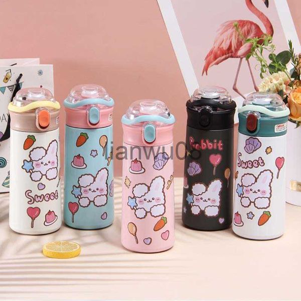 

cups dishes utensils cute thermal water bottle with straw for kids children stainless steel bearshaped thermos insulated travel mug cup 500m