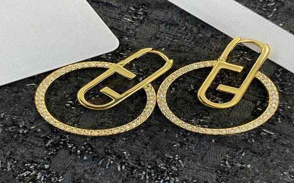 

2022 women hoop earrings fashion big circle for womens luxurys designers drill earring jewelry f letter stud earring with box d2207811978, Golden;silver