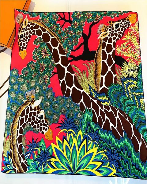 

handmade 100 silk square scarf women 90 90 satin scarfs giraffe print vintage head neck scarfs shawl female foulard femme ladies 6771311, Blue;gray
