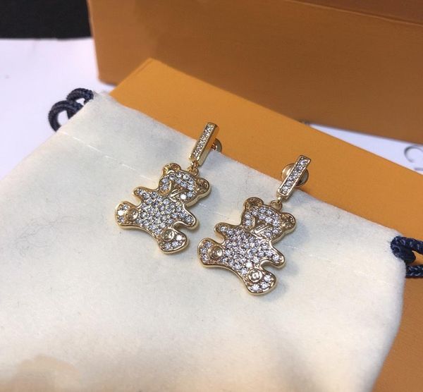 

new style full diamond super flashing bear pendant fashion temperament earrings7711934, Golden