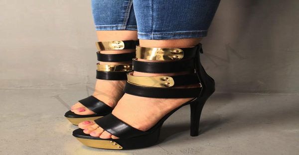 

laigzem fashion strappy women sandals open toe back zipper platform high heels sandals female sapato feminino shoes woman big size4946372, Black