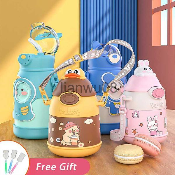 

cups dishes utensils kawaii thermos with straw cute water bottle for girl cartoon vacuum flasks kids tumbler stainless steel insulation cup