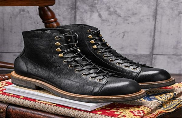 

vintage boots for men british style footwear genuine leather male ankle boots 162120d503255012, Black