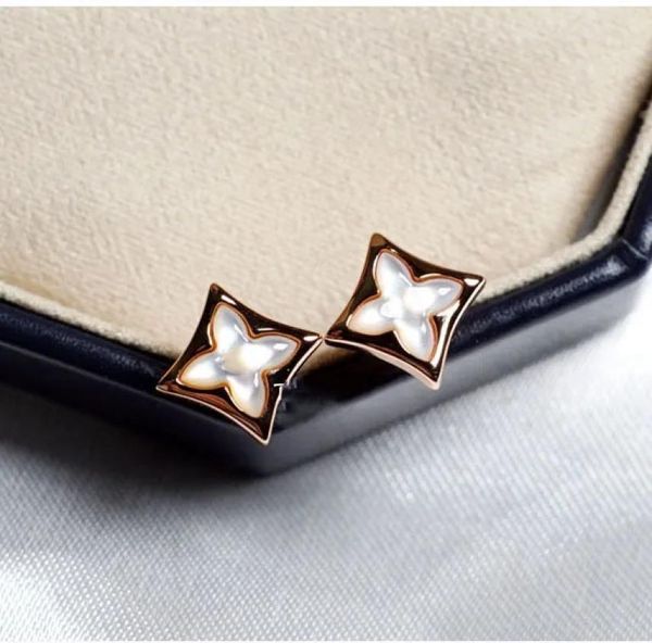 

925 four leaf clover stud old flower classic white fritillary birthday gift for girlfriend8295253, Golden;silver