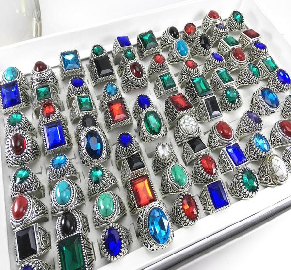 

20pcspack mens womens fashion jewelry rings vintage stone ring party gifts whole8888935, Slivery;golden