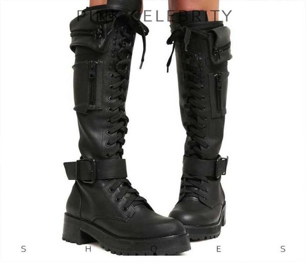 

winter boots autumn fashion women039s low heel thick sole side zipper knock up british style leather l2211044425396, Black