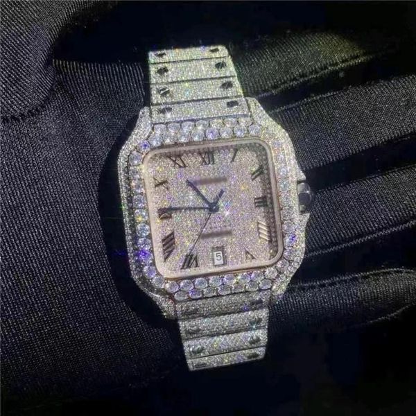 

luxury mens watches moissanite mosang stone diamond watch movement watches for men montre de luxe wristwatch mechanical automa218g, Slivery;brown
