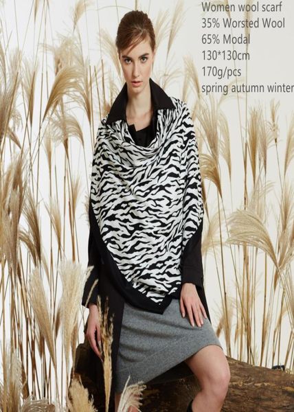 

scarves naizaiga black white zebra striped print wool modal blending thick winter square female shawl women jy1228001612, Blue;gray