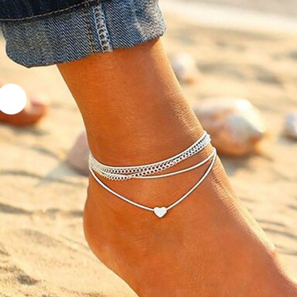 

bohemian silver color anklet bracelet on the leg fashion heart female anklets barefoot for women leg chain beach foot jewelry wholesale yma0, Red;blue