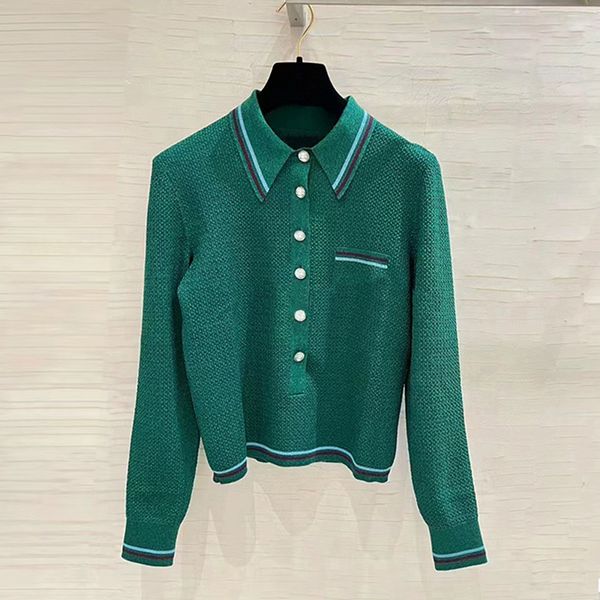 

826 2023 autumn brand same style sweater long sleeve lapel neck pullover pink green fashion womens clothes womens xue, White;black
