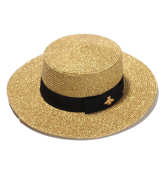 

fashionwoven widebrimmed hat gold metal bee fashion wide straw cap parentchild flatvisor woven straw hat6112262, Blue;gray