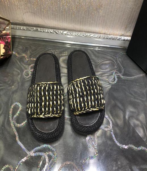 

2022 summer women039s sandal braided knit black indoor casual slippers brand designer luxury fashion girl beach striped flat fl7997597