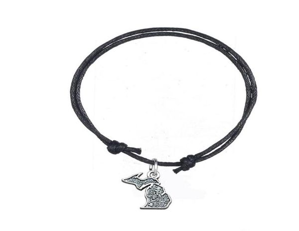 

gx066 vintage antique silver plated michigan map charm wax cord bracelets multi colors jewelry accessories for gift3387005, Golden;silver