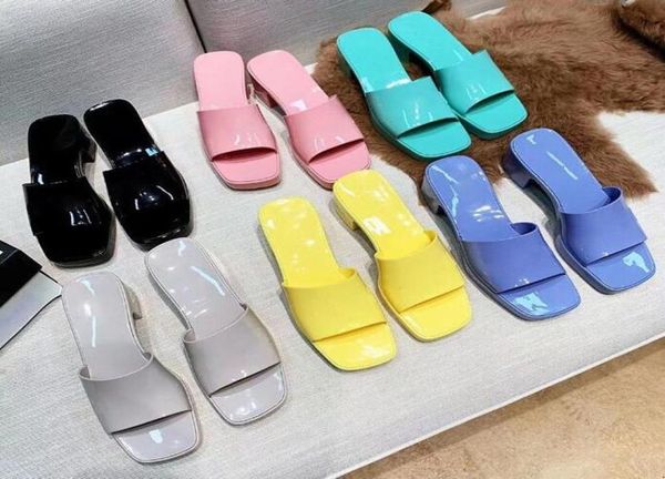 

women slippers thick bottom sandals chunky rubber slides platform alphabet lady slipper bright leather heel sandal fadhion beach s2800960, Black