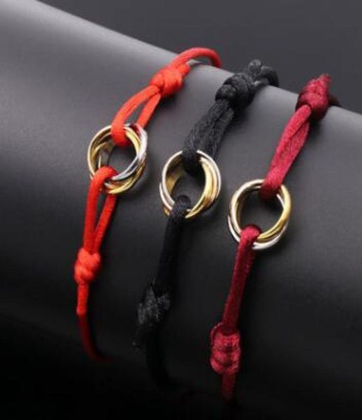 

fashion women lover bangle handmade rope chain bracelet charm titanium stainless steel three circles8209998, Golden;silver