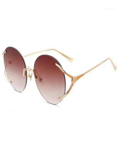 

sunglasses fashion vintage rimless round women designer travel cutting lens big sun glasses ladies uv400 shades2114551, White;black
