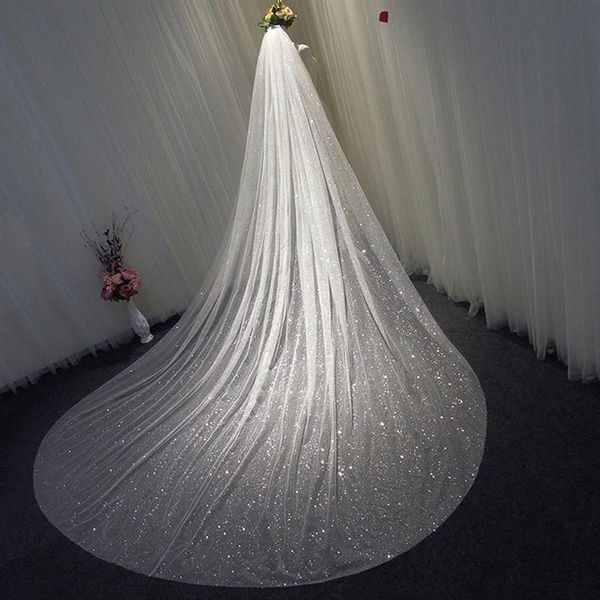 

3 meters sparkle tulle bridal veil long bling bling luxury wedding veils bridal accessories cathedral length in stock 1 tier bride209w, Black