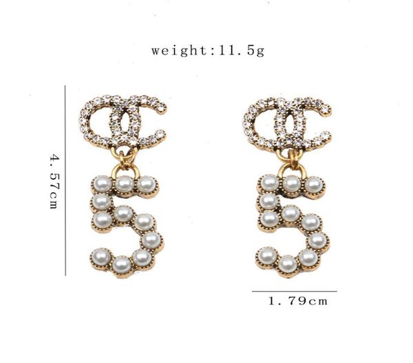 

18k gold plated 925 silver luxury brand designers double letters stud eardrop geometric famous women crystal rhinestone pearl earr4048970, Golden;silver