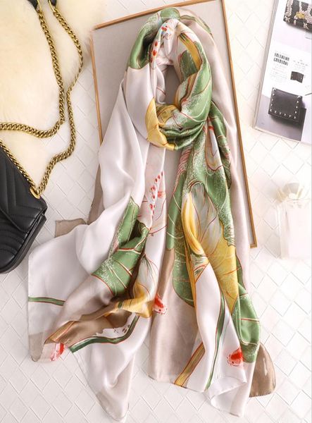 

twill silk scarves for women designer floral pashmina stole ladies long bandana femme silk turkish foulard hijab shawl scarf new6496618, Blue;gray