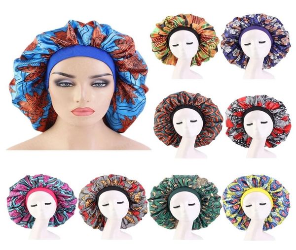 

large african women sleep night cap elastic wide band hat turban hair care print hair loss head wrap beanie bonnets chemo cover1544643, Blue;gray