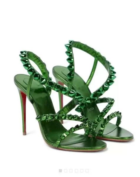 

luxury designers women green sandal high heels s shoes spikita spiked pump studded heeled lady wedding party dress st1966835, Black