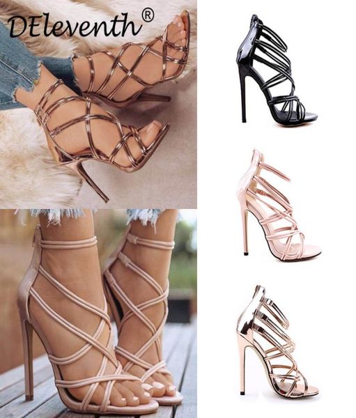 

european americanstyle designer shoes fish mouth hollow cross strappy sandals fashion high heel ladies sandals1585056, Black