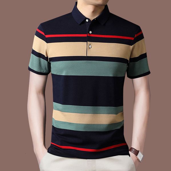 

men's polos fashion men summer striped polo shirts short sleeve button knit lapel pullover business casual loose clothing 230901, White;black