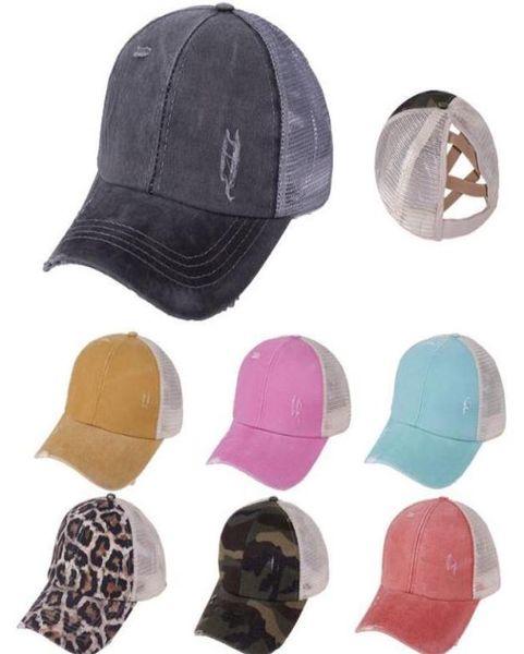 

10 piece ponytail baseball cap 18colors criss cross washed cotton trucker caps summer snapback hat sport hip hop visor7650289, Blue;gray