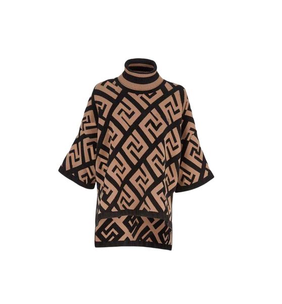 

autumn and winter new camel knitwear high neck loose pullover cape sweater female luxury classic pure color geometric pattern designer jumpe, White;black