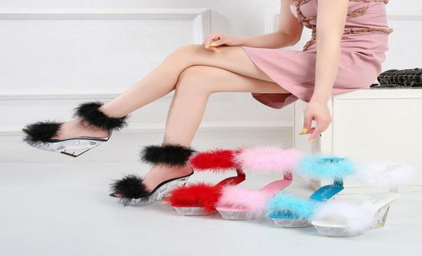 

sandals summer transparent platform wedge heel ladies sandal open toe ankle plush pumps elegant temperament women high heels6283458, Black