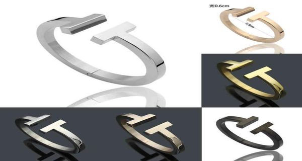 

luxury fashion women bangle stainls open cuffs thick wide band double t bangl bracelet mens jewlery sier rose gold black pulsera m9056966