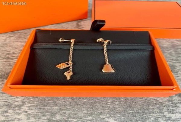 

luxury o039kelly brand designer copper with 18k gold plated bag lock key charm long chain dangle earrings for women jewelry8071506, Silver