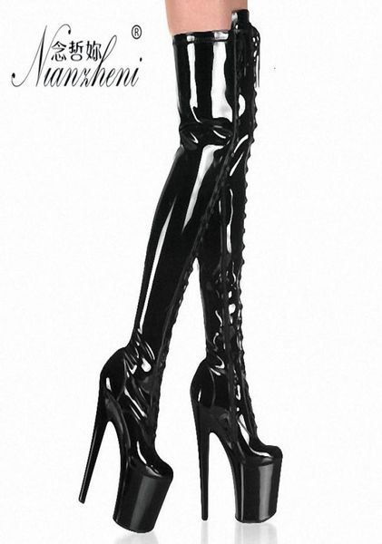 

fascinating2019 super 20cm day high fine with waterproof platform flange overknee boots patent leather black nightclub steel pipe 9601774