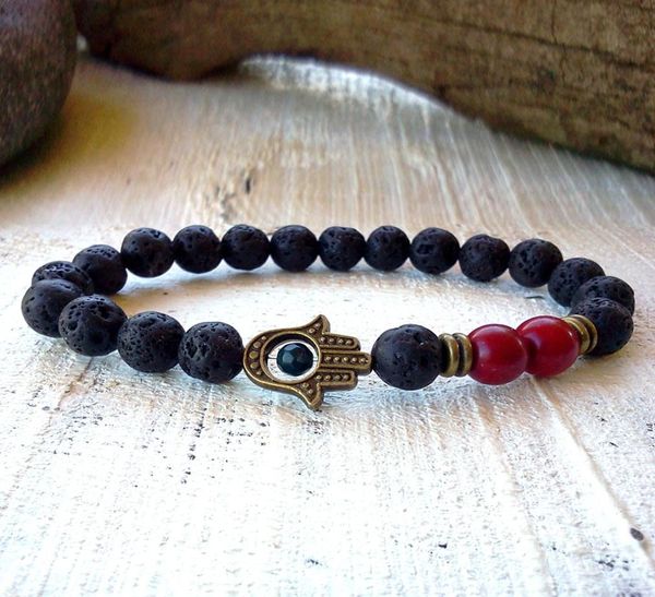 

sn0292 fashion 2016 jewelry men bracelet red turquoise bronze hamsa bracelet lava bead bracelet for man natural stone bracelet1950409, Black