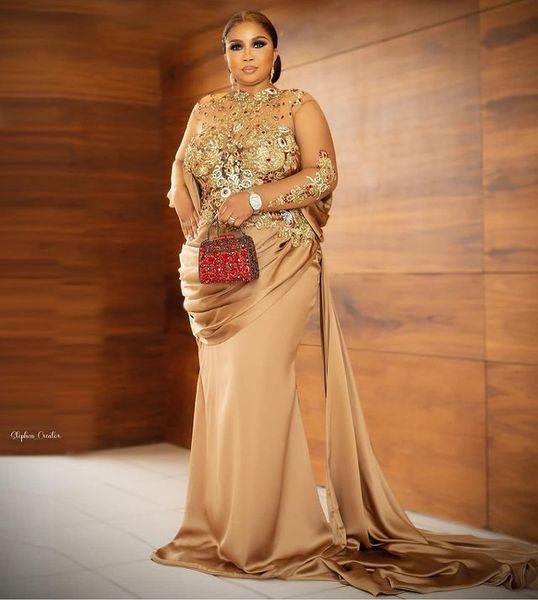 

aso ebi 2023 arabic gold mermaid prom dress lace crystals beaded evening formal party second reception birthday engagement gowns dresses rob, Black