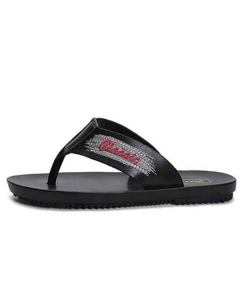 

2020 new leather slippers men outdoor shoes male beach flip flops summer slides casual sandale travelling walking slippers9805665, Black