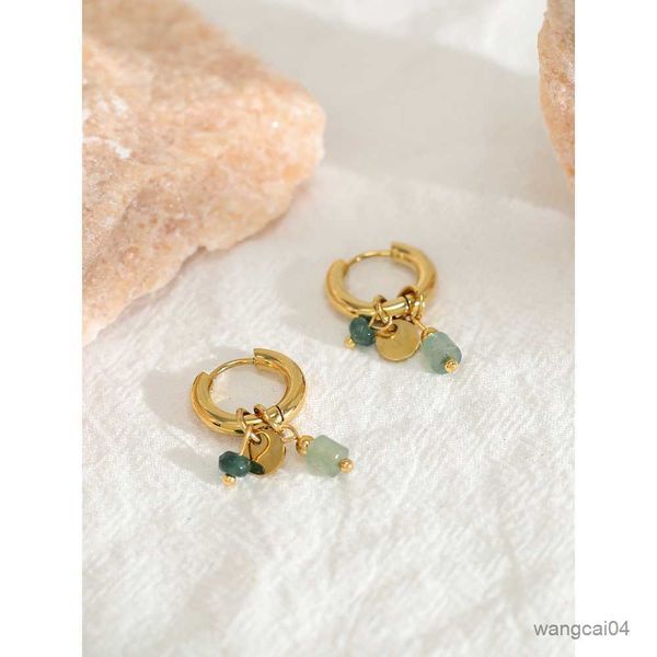 

charm yachan gold plated stainless steel hoop earrings for women vintage green natural stone charms trendy waterproof jewelry r230904, Golden