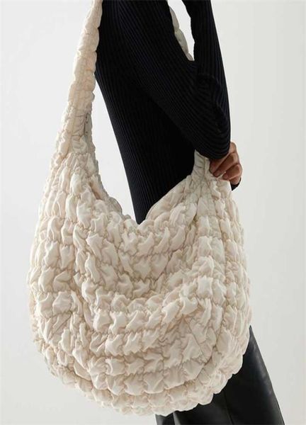 

casual large capacity tote shoulder bags designer ruched handbag luxury nylon quilted padded crossbody bag female big purse 2110268170273