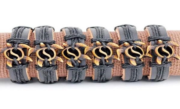 

jewelry whole 12pcslot cute hollow yin yang honu sea turtles leather bracelets wrap hemp bangles amulets gifts mb1459504329, Black