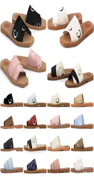 

2023 slippers womens woody mules flat summer beach slide white black canvas square toe lace embroidery snake outdoor sandals size 1536951