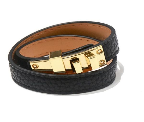 

2019 vintage multilayer pu leather h bracelets for women cuff bangles men gold buckle wristband pulseras hombre male accessori1358784, Golden;silver