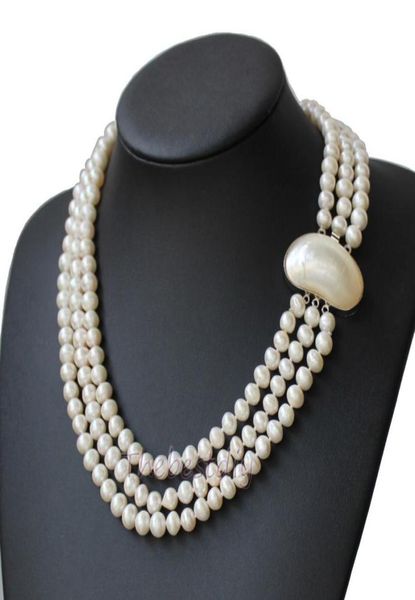 

3 row round freshwater pearl necklace christmas3984500, Silver