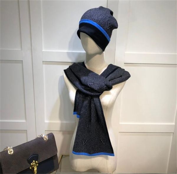 

winter fashion luxury hat keeping set women hats and scarf suits women's knitted wool embroidered bean sleeves scarf designers ss4, Blue;gray