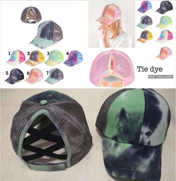 

tie dye ponytail baseball cap criss washed adjustable hip hop hats summer outdoor sun protection mesh hats dda4109293696, Blue;gray