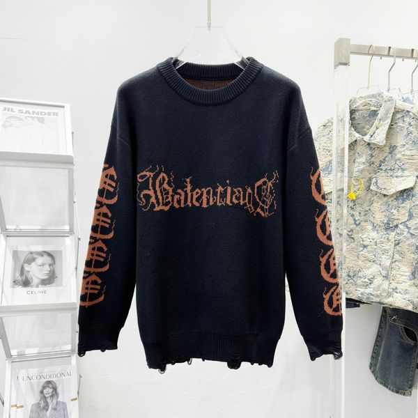 

men's plus size hoodies & sweatshirts jacquard letter knitted sweater in autumn / winter acquard knitting machine e custom jnlarged det, Black;brown